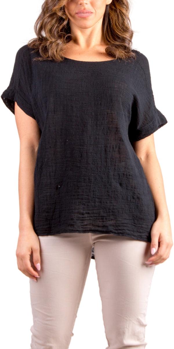 Crochet Cotton Top - Gigi Moda - Made in Italy # Cotton, Crochet, gauze, Gigi Moda, Made in Italy, one size, Round Neck, shirt, spring, summer, Top, waffle, waffle cotton