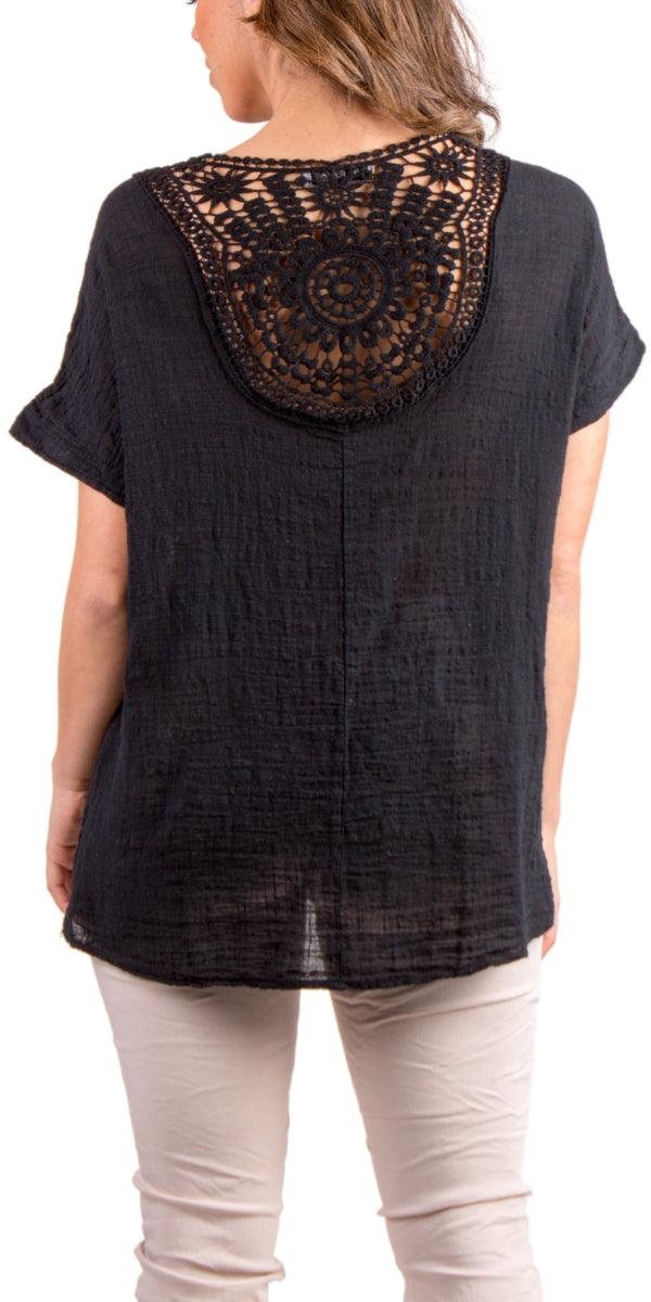 Crochet Cotton Top - Gigi Moda - Made in Italy # Cotton, Crochet, gauze, Gigi Moda, Made in Italy, one size, Round Neck, shirt, spring, summer, Top, waffle, waffle cotton