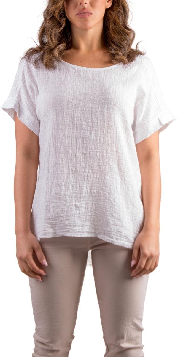 Crochet Cotton Top - Gigi Moda - Made in Italy # Cotton, Crochet, gauze, Gigi Moda, Made in Italy, one size, Round Neck, shirt, spring, summer, Top, waffle, waffle cotton