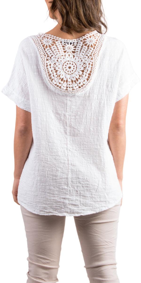 Crochet Cotton Top - Gigi Moda - Made in Italy # Cotton, Crochet, gauze, Gigi Moda, Made in Italy, one size, Round Neck, shirt, spring, summer, Top, waffle, waffle cotton