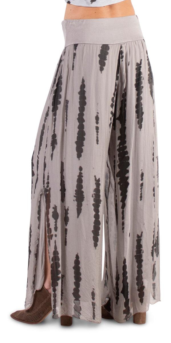 Jasmin Stripe Tie-Dye slit Pant - Gigi Moda - Made in Italy # 100% Silk, italian silk, italiansilk, Silk, silk pants, stripe, stripes, Tie Dye