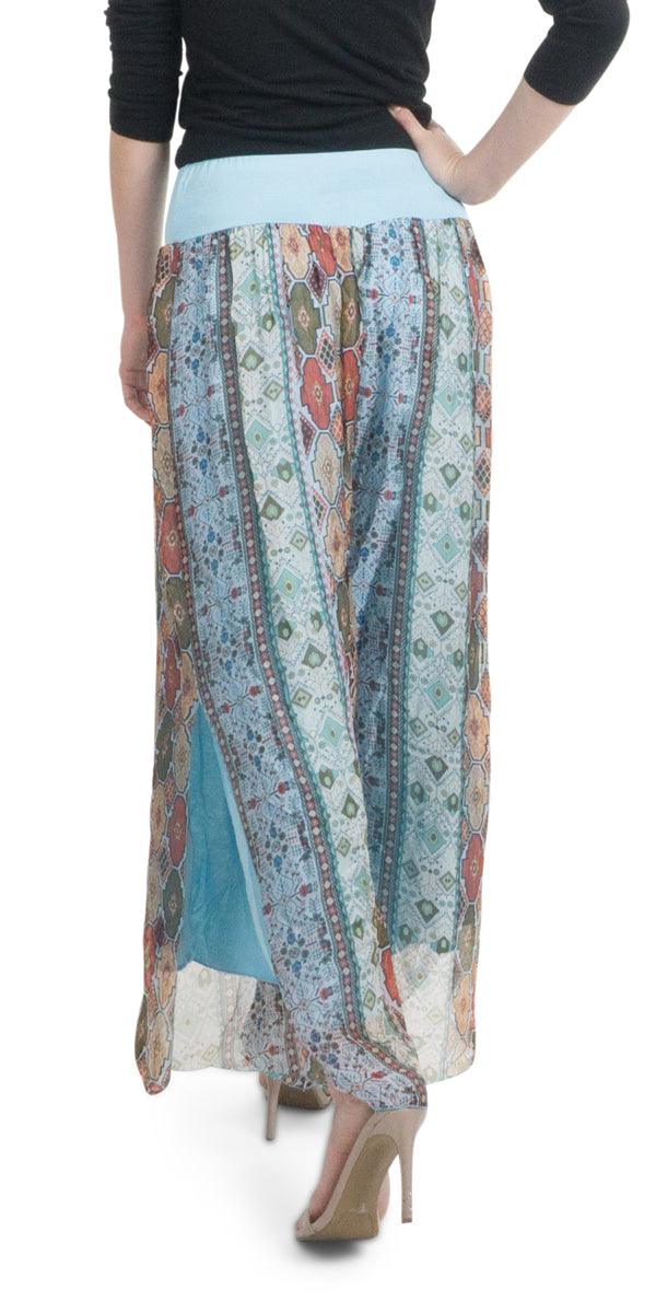 Jasmin Geometric Flower Slit Pant - Gigi Moda - Made in Italy # 100% Silk, Floral Print, Geometric Flower Print, Gigi Moda, Made in Italy, maxretail, OS, outlet, Pants, resort, resort wear, sale, Silk