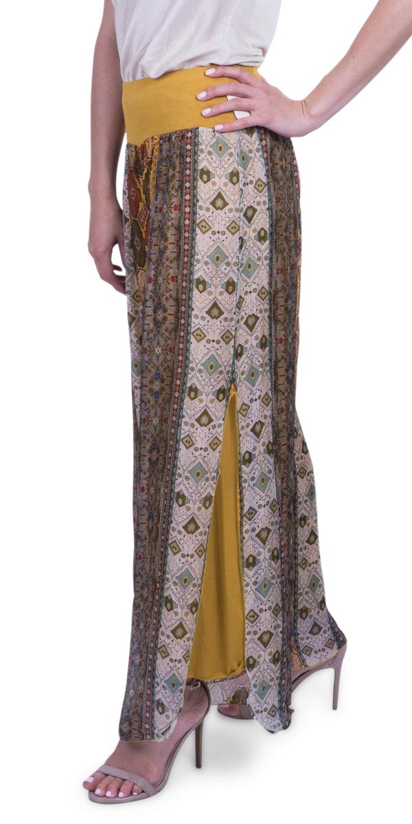 Jasmin Geometric Flower Slit Pant - Gigi Moda - Made in Italy # 100% Silk, Floral Print, Geometric Flower Print, Gigi Moda, Made in Italy, maxretail, OS, outlet, Pants, resort, resort wear, sale, Silk