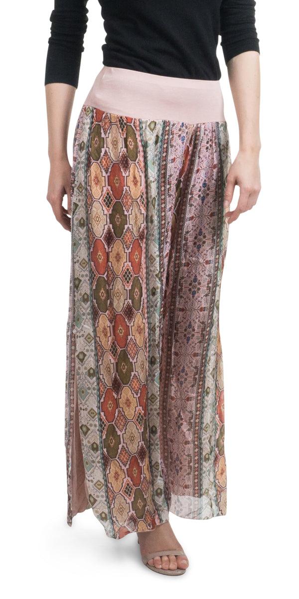 Jasmin Geometric Flower Slit Pant - Gigi Moda - Made in Italy # 100% Silk, Floral Print, Geometric Flower Print, Gigi Moda, Made in Italy, maxretail, OS, outlet, Pants, resort, resort wear, sale, Silk