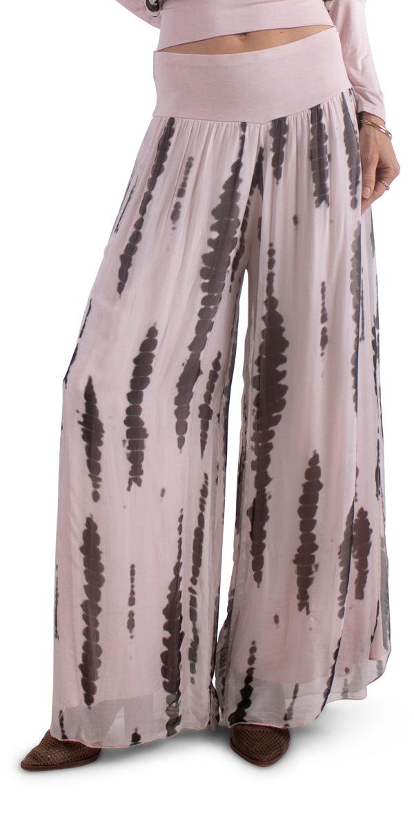Jasmin Stripe Tie-Dye slit Pant - Gigi Moda - Made in Italy # 100% Silk, italian silk, italiansilk, Silk, silk pants, stripe, stripes, Tie Dye