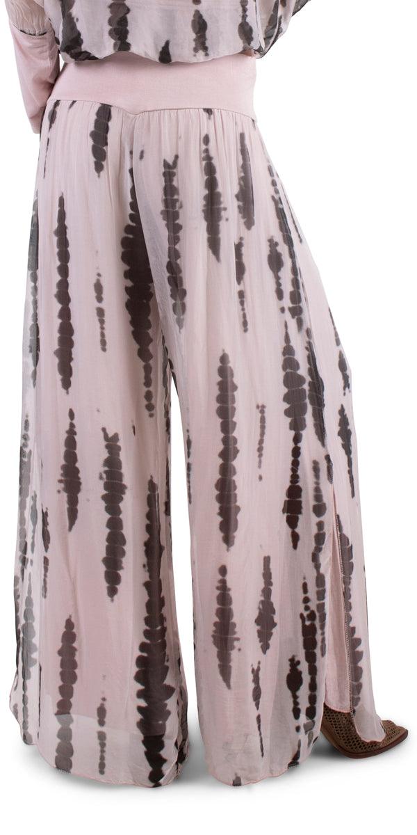 Jasmin Stripe Tie-Dye slit Pant - Gigi Moda - Made in Italy # 100% Silk, italian silk, italiansilk, Silk, silk pants, stripe, stripes, Tie Dye