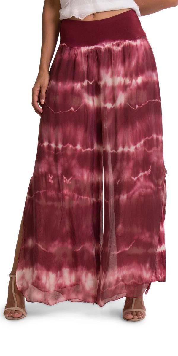 Jasmin Tie-Dye Slit Pant - Gigi Moda - Made in Italy # gigi moda, made in italy, resort, resort wear, Side, Silk, Slit, Spring, Summer, Tie Dye