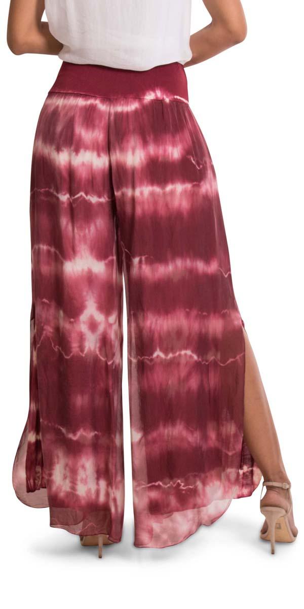 Jasmin Tie-Dye Slit Pant - Gigi Moda - Made in Italy # gigi moda, made in italy, resort, resort wear, Side, Silk, Slit, Spring, Summer, Tie Dye