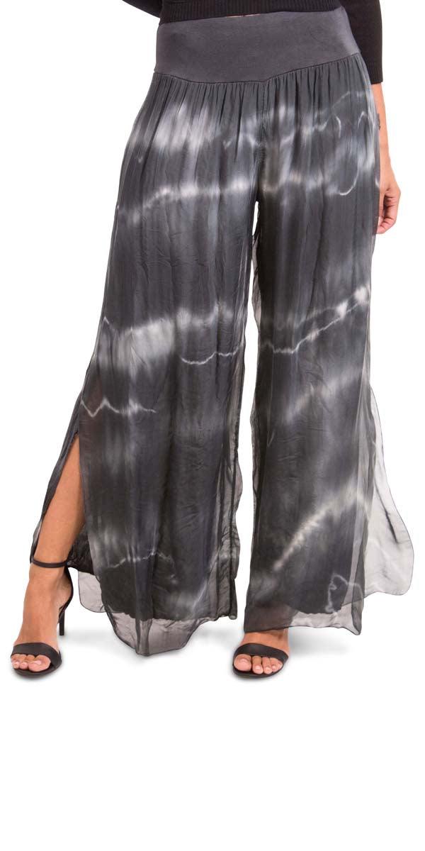 Jasmin Tie-Dye Slit Pant - Gigi Moda - Made in Italy # gigi moda, made in italy, resort, resort wear, Side, Silk, Slit, Spring, Summer, Tie Dye