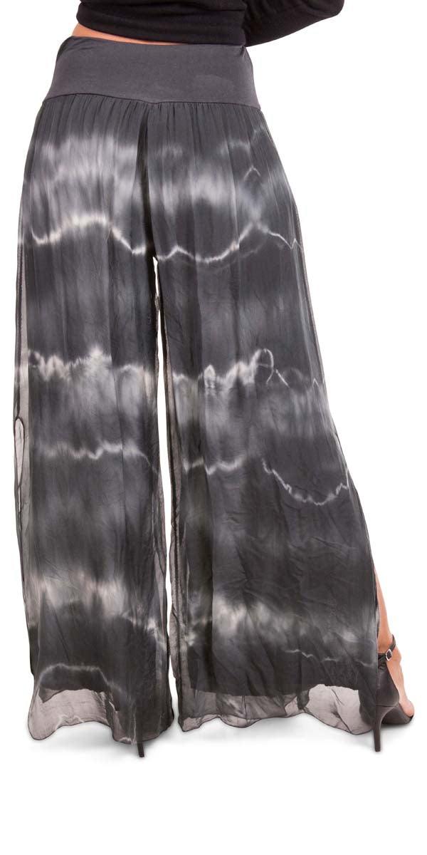 Jasmin Tie-Dye Slit Pant - Gigi Moda - Made in Italy # gigi moda, made in italy, resort, resort wear, Side, Silk, Slit, Spring, Summer, Tie Dye
