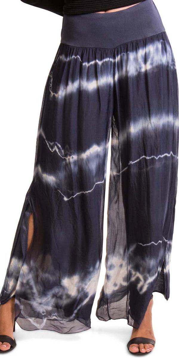 Jasmin Tie-Dye Slit Pant - Gigi Moda - Made in Italy # gigi moda, made in italy, resort, resort wear, Side, Silk, Slit, Spring, Summer, Tie Dye