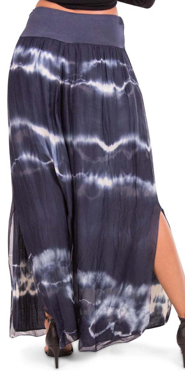 Jasmin Tie-Dye Slit Pant - Gigi Moda - Made in Italy # gigi moda, made in italy, resort, resort wear, Side, Silk, Slit, Spring, Summer, Tie Dye