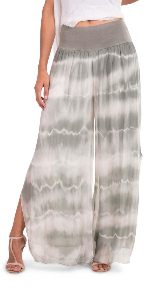 Jasmin Tie-Dye Slit Pant - Gigi Moda - Made in Italy # gigi moda, made in italy, resort, resort wear, Side, Silk, Slit, Spring, Summer, Tie Dye