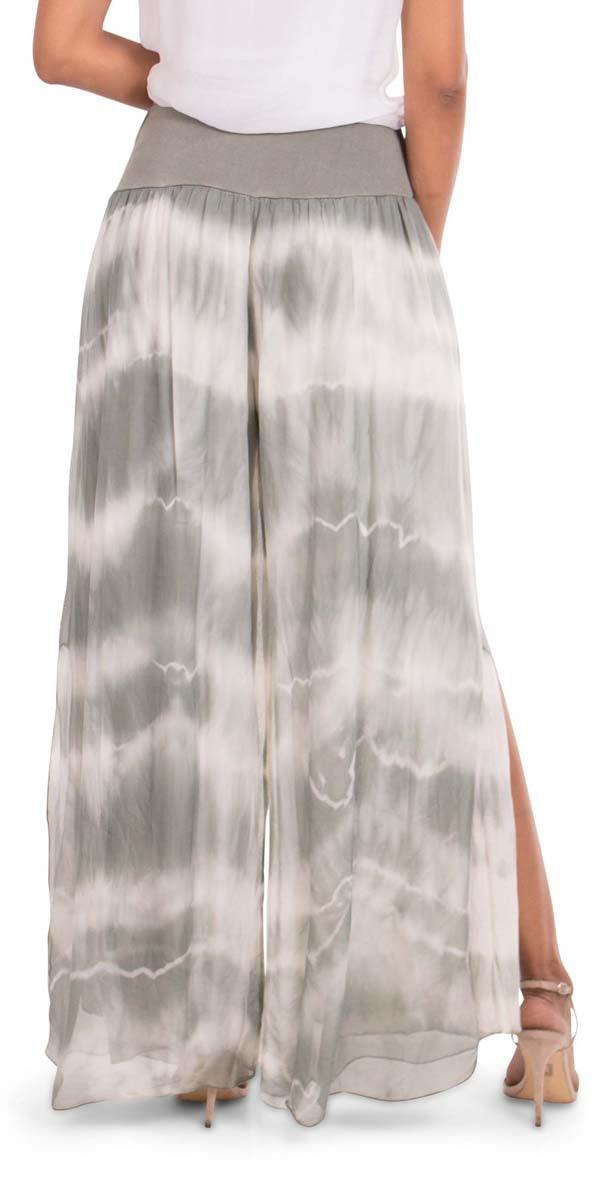 Jasmin Tie-Dye Slit Pant - Gigi Moda - Made in Italy # gigi moda, made in italy, resort, resort wear, Side, Silk, Slit, Spring, Summer, Tie Dye