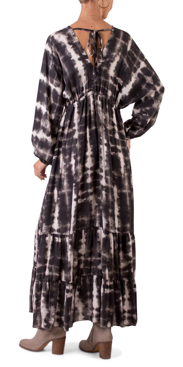 Tie-Dye Maxi Dress - Gigi Moda - Made in Italy # Dress, gigi moda, long dress, Maxi, paisley, resort wear, ruffled hem, Tie Dye, ties in back, v neck