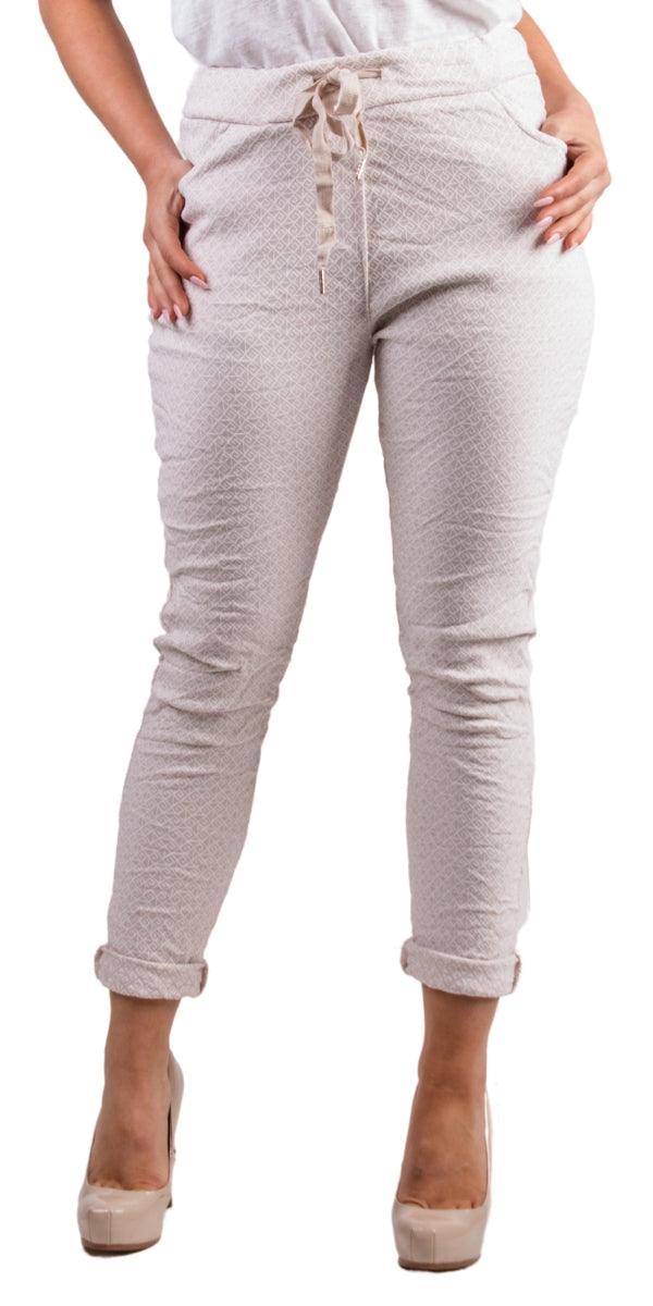 Diamante Tie-Waist Pants - Gigi Moda - Made in Italy # COMFY PANTS, Cropped pants, cuffed pant, gigi moda, graphic print, Italian pant, Made in Italy, Pants, STRETCHY PANT, tie waist