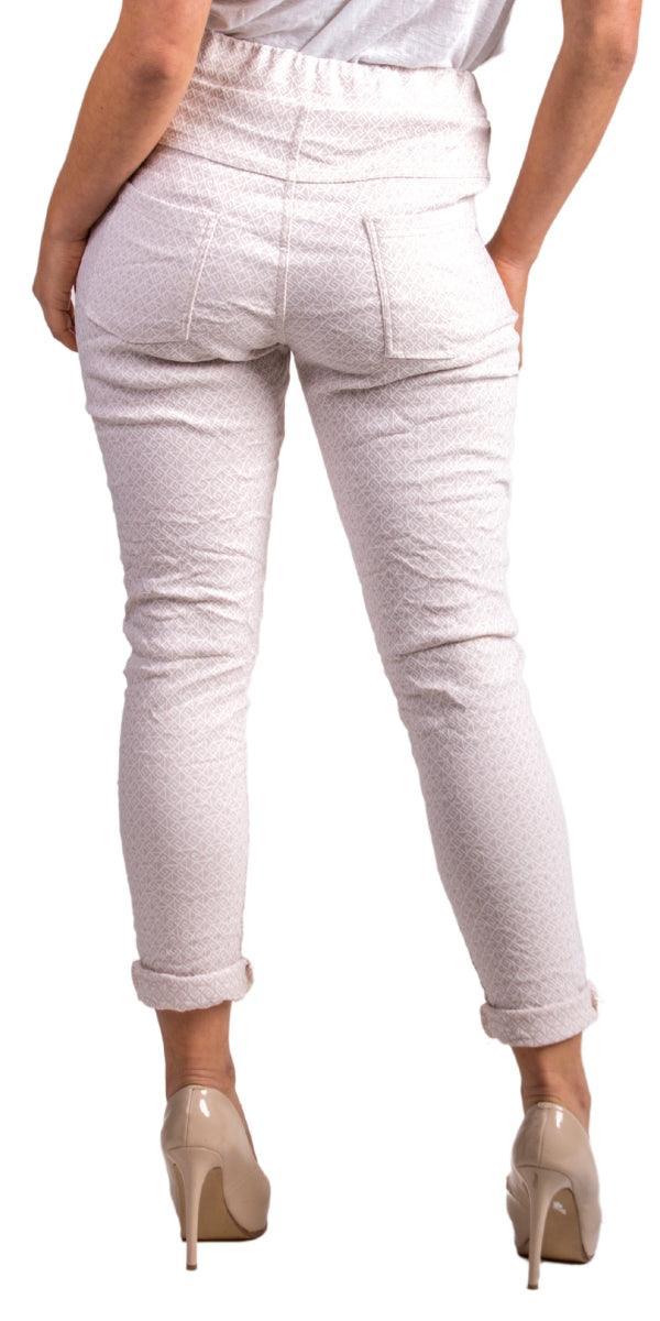 Diamante Tie-Waist Pants - Gigi Moda - Made in Italy # COMFY PANTS, Cropped pants, cuffed pant, gigi moda, graphic print, Italian pant, Made in Italy, Pants, STRETCHY PANT, tie waist