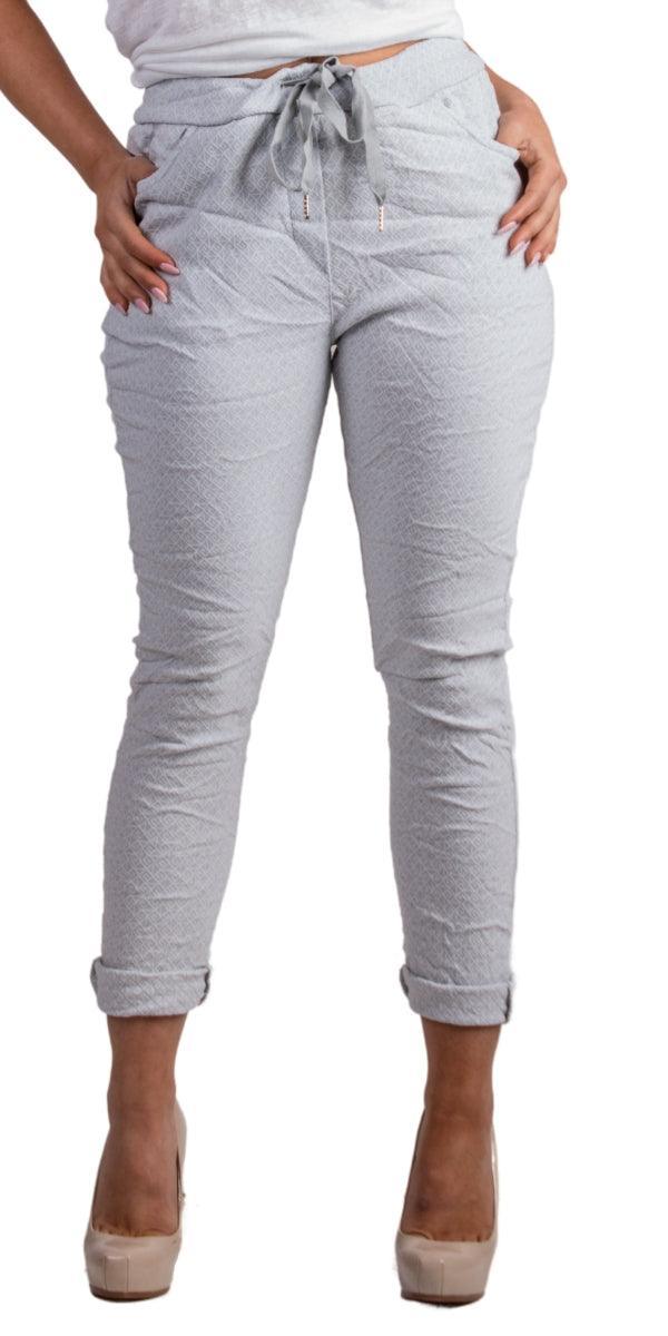 Diamante Tie-Waist Pants - Gigi Moda - Made in Italy # COMFY PANTS, Cropped pants, cuffed pant, gigi moda, graphic print, Italian pant, Made in Italy, Pants, STRETCHY PANT, tie waist