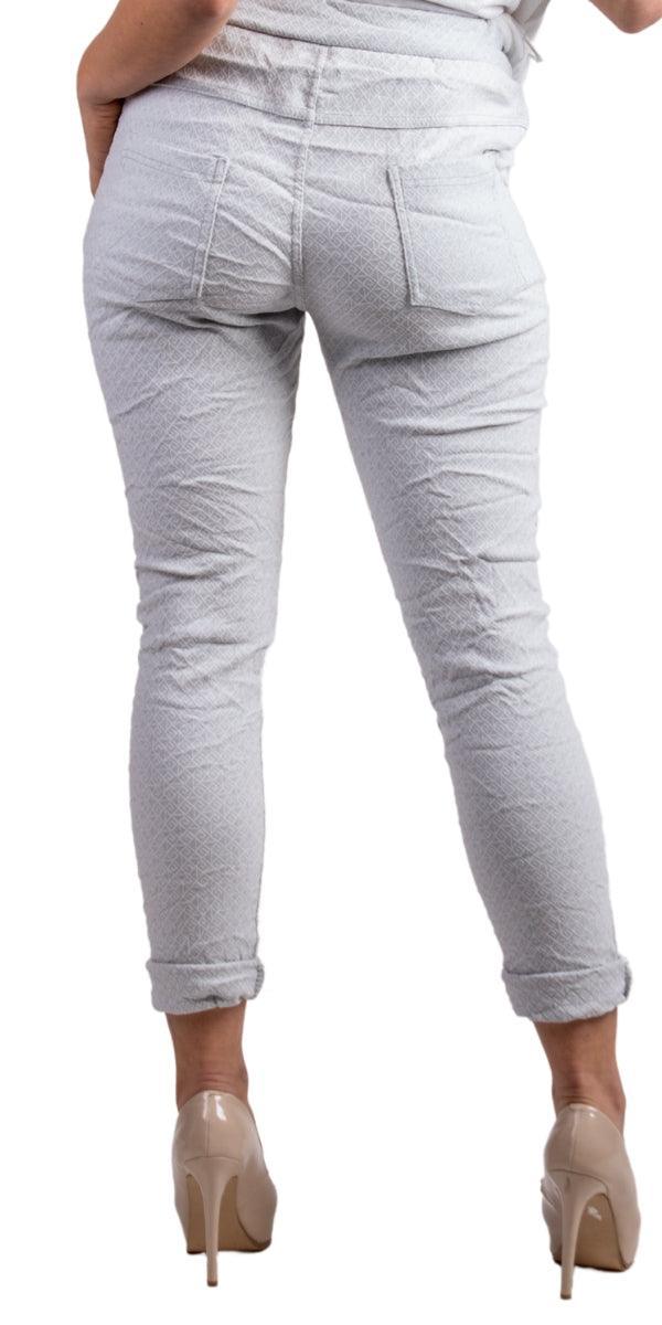 Diamante Tie-Waist Pants - Gigi Moda - Made in Italy # COMFY PANTS, Cropped pants, cuffed pant, gigi moda, graphic print, Italian pant, Made in Italy, Pants, STRETCHY PANT, tie waist