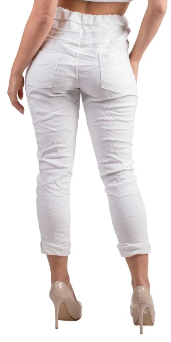 Diamante Tie-Waist Pants - Gigi Moda - Made in Italy # COMFY PANTS, Cropped pants, cuffed pant, gigi moda, graphic print, Italian pant, Made in Italy, Pants, STRETCHY PANT, tie waist