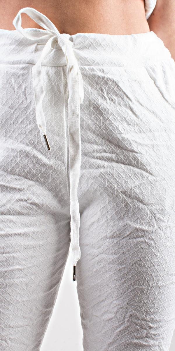 Diamante Tie-Waist Pants - Gigi Moda - Made in Italy # COMFY PANTS, Cropped pants, cuffed pant, gigi moda, graphic print, Italian pant, Made in Italy, Pants, STRETCHY PANT, tie waist