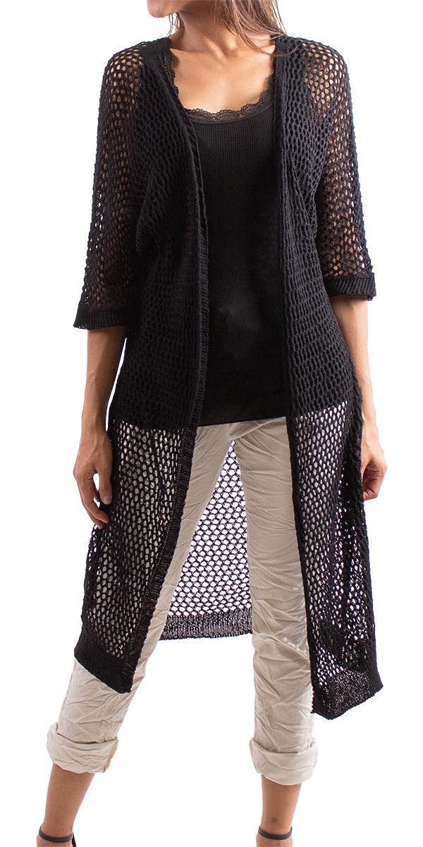 Ginavra Knitted Mesh Maxi Open Jacket - Gigi Moda - Made in Italy # Comfortable fit, made in italy, Sweater, Womens Clothing, Womens Tops