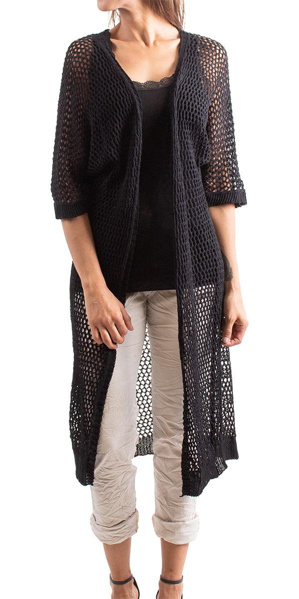 Ginavra Knitted Mesh Maxi Open Jacket - Gigi Moda - Made in Italy # Comfortable fit, made in italy, Sweater, Womens Clothing, Womens Tops