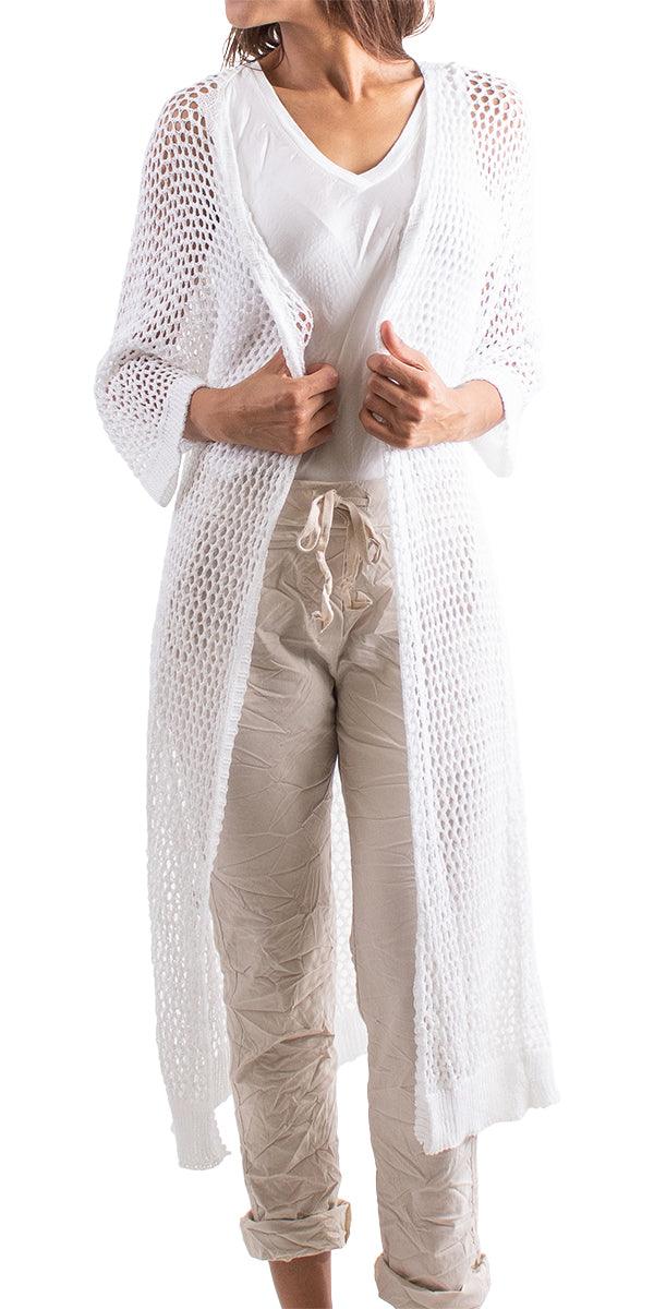 Ginavra Knitted Mesh Maxi Open Jacket - Gigi Moda - Made in Italy # Comfortable fit, made in italy, Sweater, Womens Clothing, Womens Tops