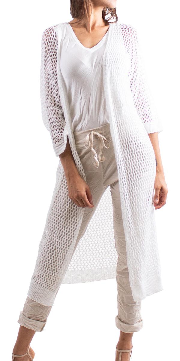 Ginavra Knitted Mesh Maxi Open Jacket - Gigi Moda - Made in Italy # Comfortable fit, made in italy, Sweater, Womens Clothing, Womens Tops