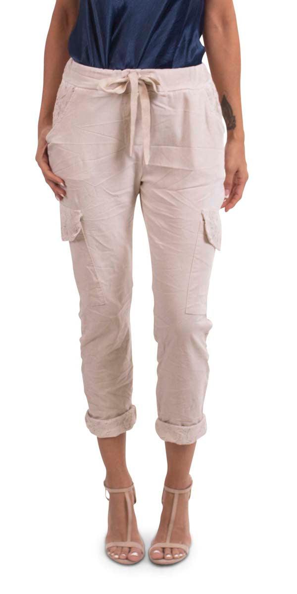 Mounia Cargo Pants - Gigi Moda - Made in Italy # cargo pants, free shipping, Gigi Moda, lace, lace pants, Made in Italy, one size, Pants, viscose, washable