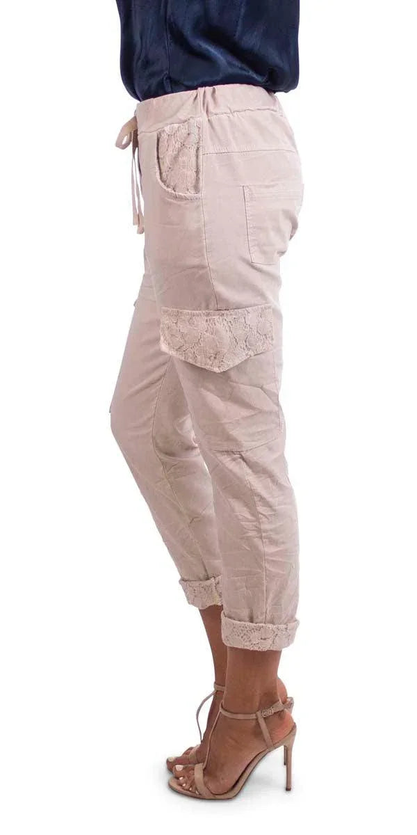 Mounia Cargo Pants - Gigi Moda - Made in Italy # cargo pants, free shipping, Gigi Moda, lace, lace pants, Made in Italy, one size, Pants, viscose, washable