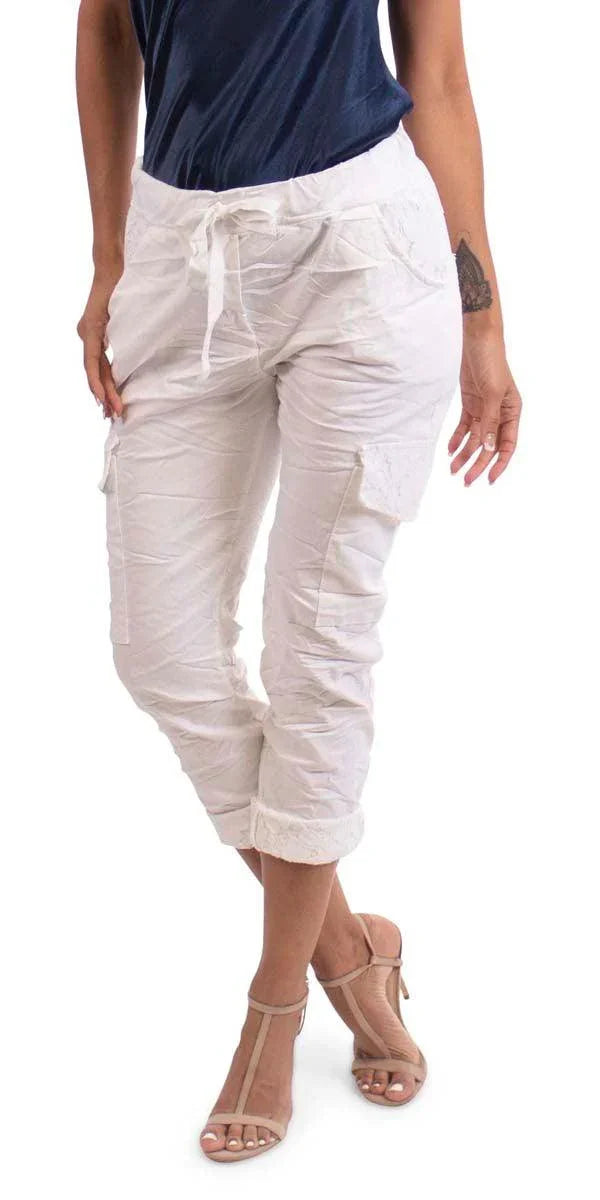 Mounia Cargo Pants - Gigi Moda - Made in Italy # cargo pants, free shipping, Gigi Moda, lace, lace pants, Made in Italy, one size, Pants, viscose, washable