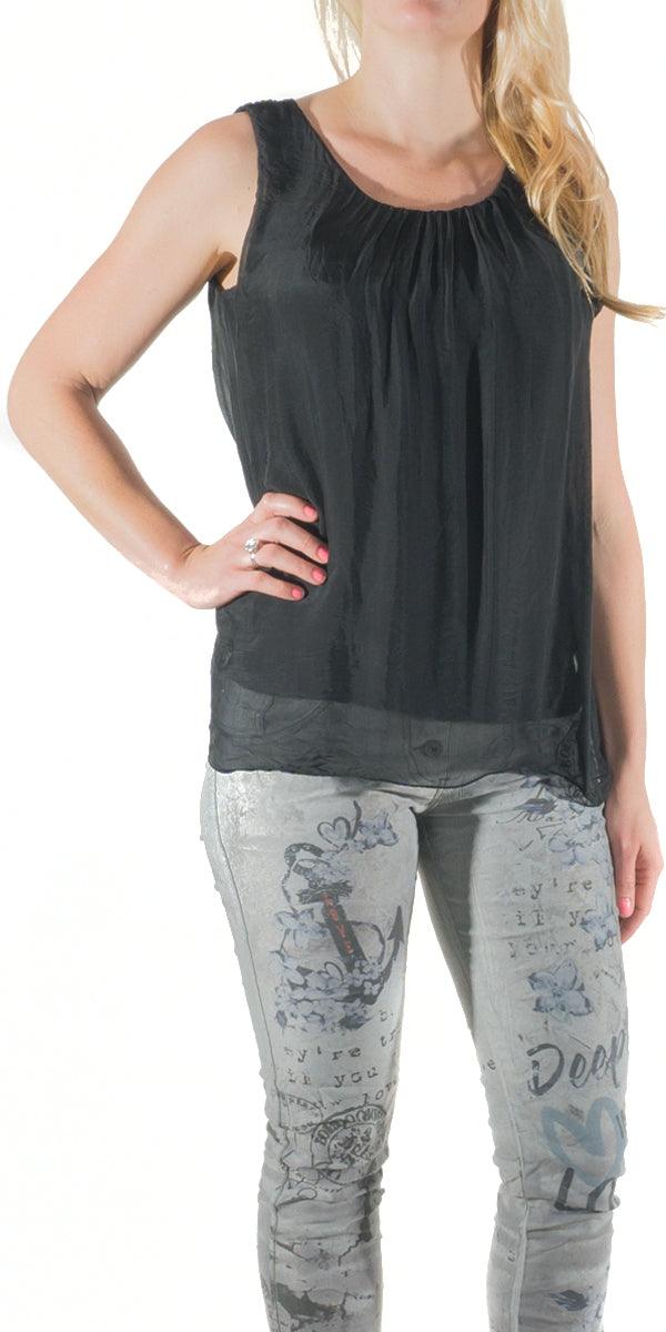 Aella Silk Tank - Gigi Moda - Made in Italy # Blouse, Made in Italy, one size, red white blue, Silk, Sleeveless, summer, tank, Top