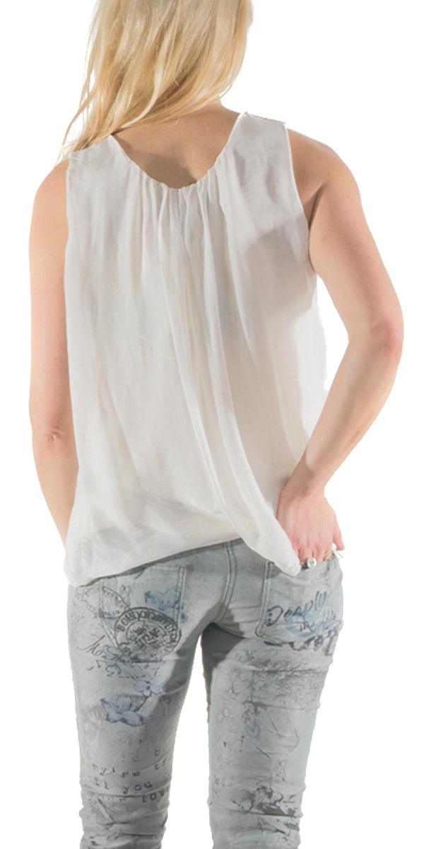 Aella Silk Tank - Gigi Moda - Made in Italy # Blouse, Made in Italy, one size, red white blue, Silk, Sleeveless, summer, tank, Top