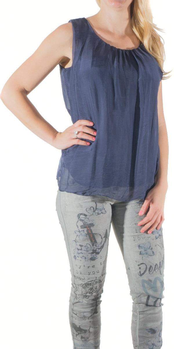 Aella Silk Tank - Gigi Moda - Made in Italy # Blouse, Made in Italy, one size, red white blue, Silk, Sleeveless, summer, tank, Top