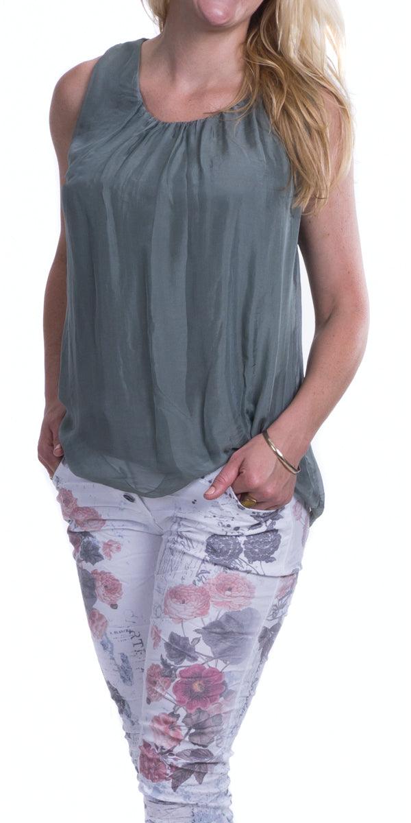 Aella Silk Tank - Gigi Moda - Made in Italy # Blouse, Made in Italy, one size, red white blue, Silk, Sleeveless, summer, tank, Top