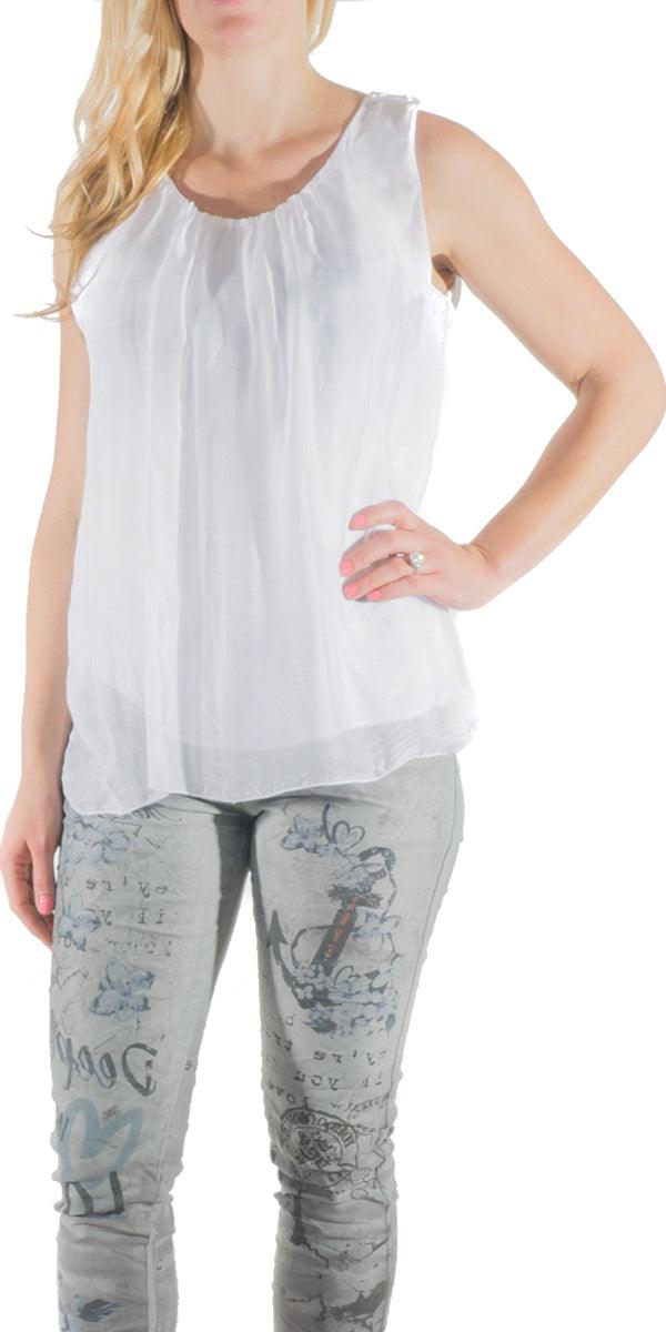 Aella Silk Tank - Gigi Moda - Made in Italy # Blouse, Made in Italy, one size, red white blue, Silk, Sleeveless, summer, tank, Top