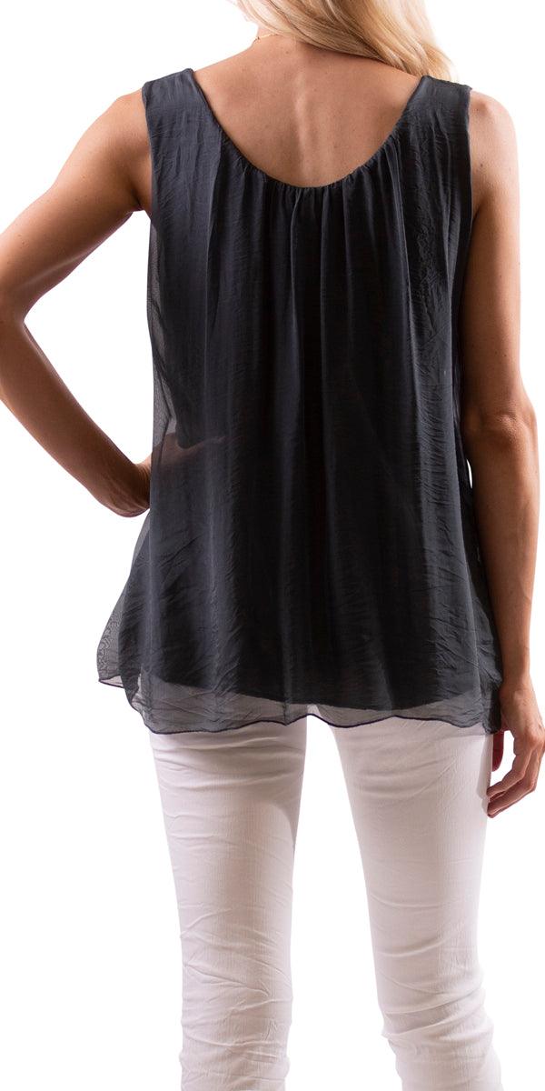 Aella Silk Tank - Gigi Moda - Made in Italy # Blouse, Made in Italy, one size, red white blue, Silk, Sleeveless, summer, tank, Top