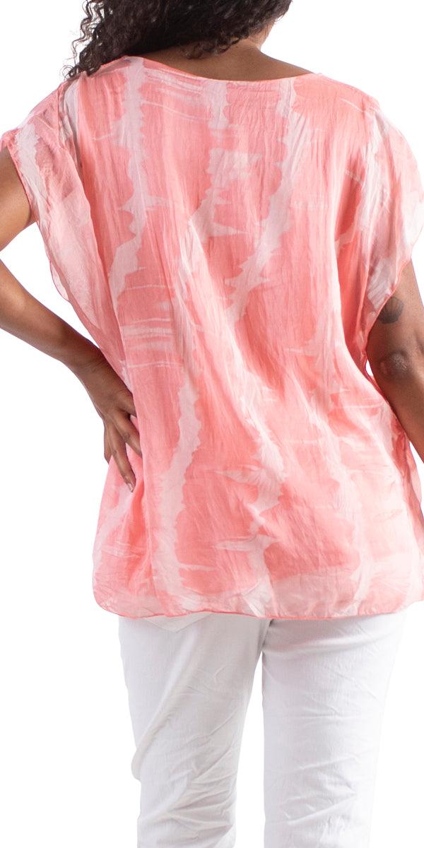 Natacha Tie Dye Top - Gigi Moda - Made in Italy # 100% Silk, Blouse, Flutter sleeve, italian silk blouse, Made in Italy, one size, Silk, silk blouse, Tie Dye, Top