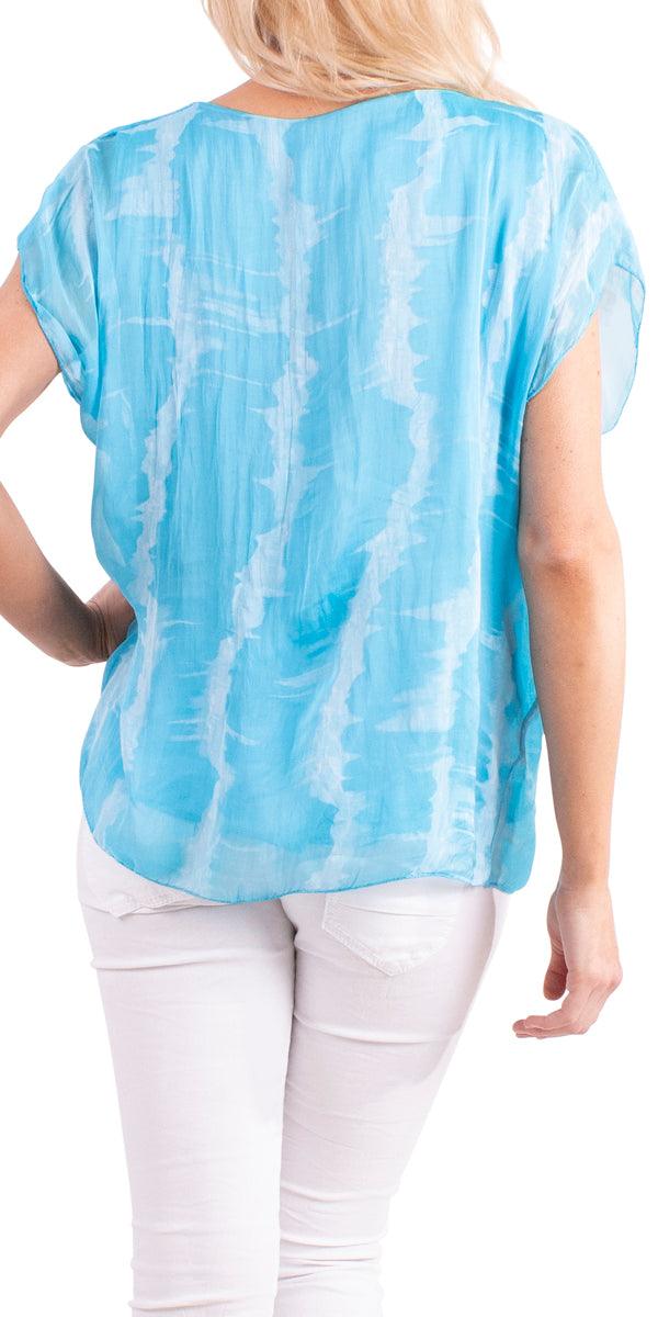 Natacha Tie Dye Top - Gigi Moda - Made in Italy # 100% Silk, Blouse, Flutter sleeve, italian silk blouse, Made in Italy, one size, Silk, silk blouse, Tie Dye, Top