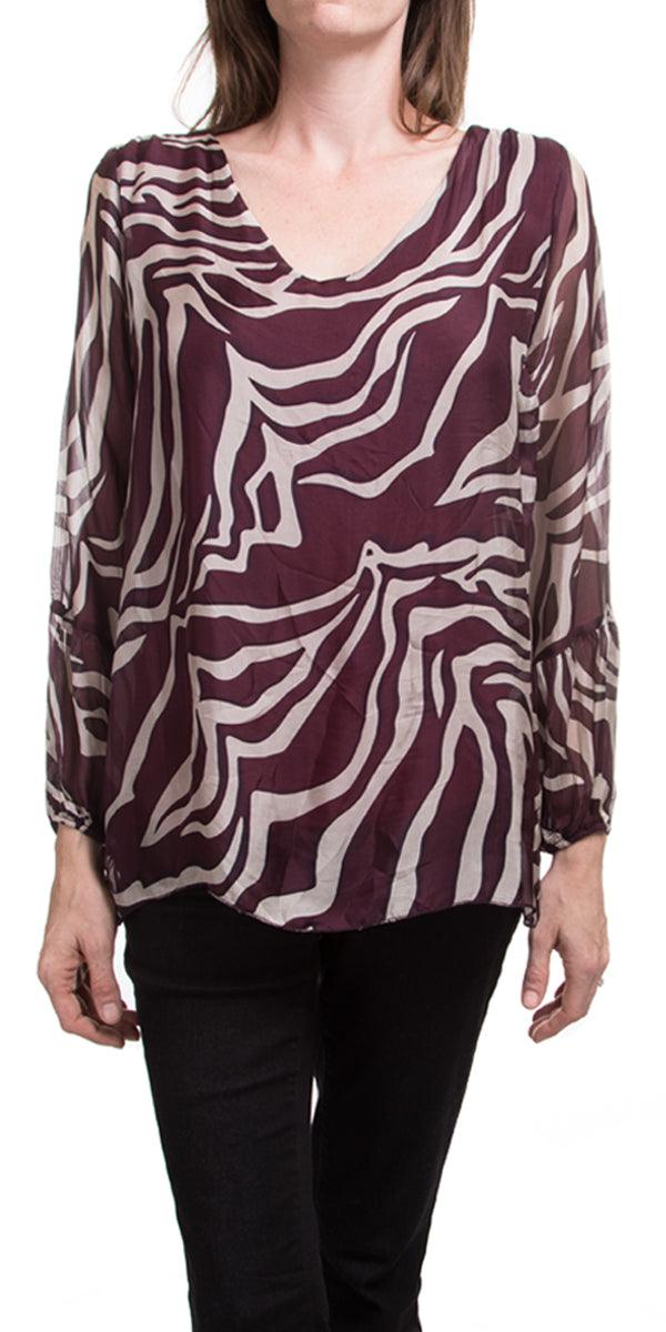 Zebra Top - Gigi Moda - Made in Italy # 100% Silk, Blouse, Gigi Moda, italian top, Made in Italy, OS, Sleeves, zebra print