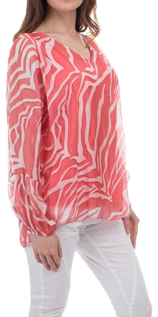 Zebra Top - Gigi Moda - Made in Italy # 100% Silk, Blouse, Gigi Moda, italian top, Made in Italy, OS, Sleeves, zebra print
