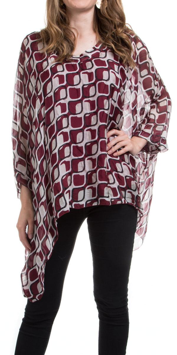 Seta Vee Gia Kaftan - Gigi Moda - Made in Italy # 100% Silk, Blouse, Gigi Moda, Made in Italy, OS, Silk, style 70, Top, Vintage style