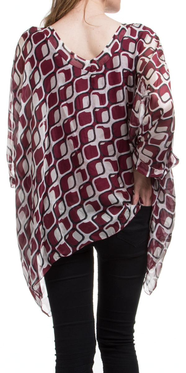 Seta Vee Gia Kaftan - Gigi Moda - Made in Italy # 100% Silk, Blouse, Gigi Moda, Made in Italy, OS, Silk, style 70, Top, Vintage style