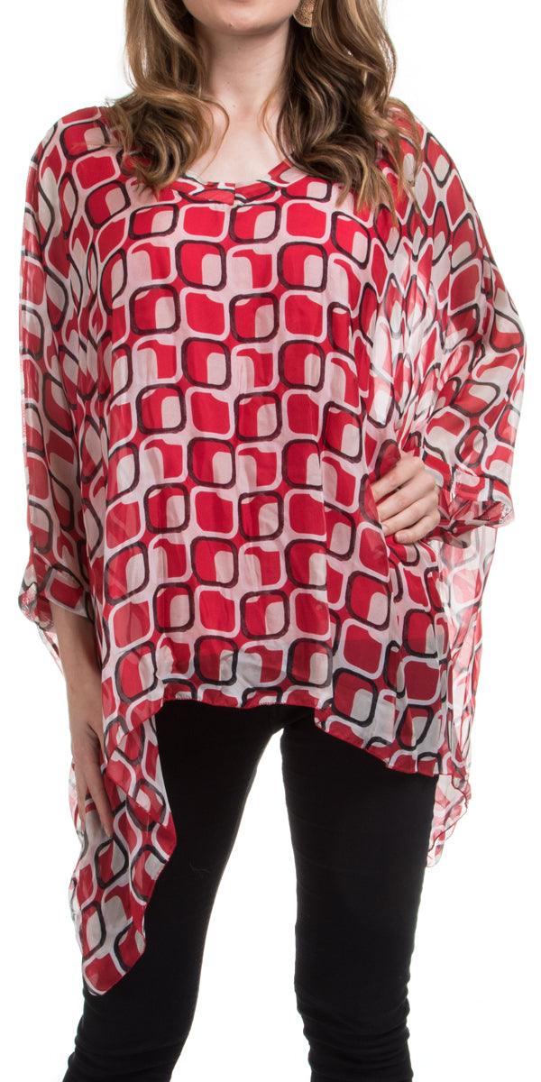 Seta Vee Gia Kaftan - Gigi Moda - Made in Italy # 100% Silk, Blouse, Gigi Moda, Made in Italy, OS, Silk, style 70, Top, Vintage style