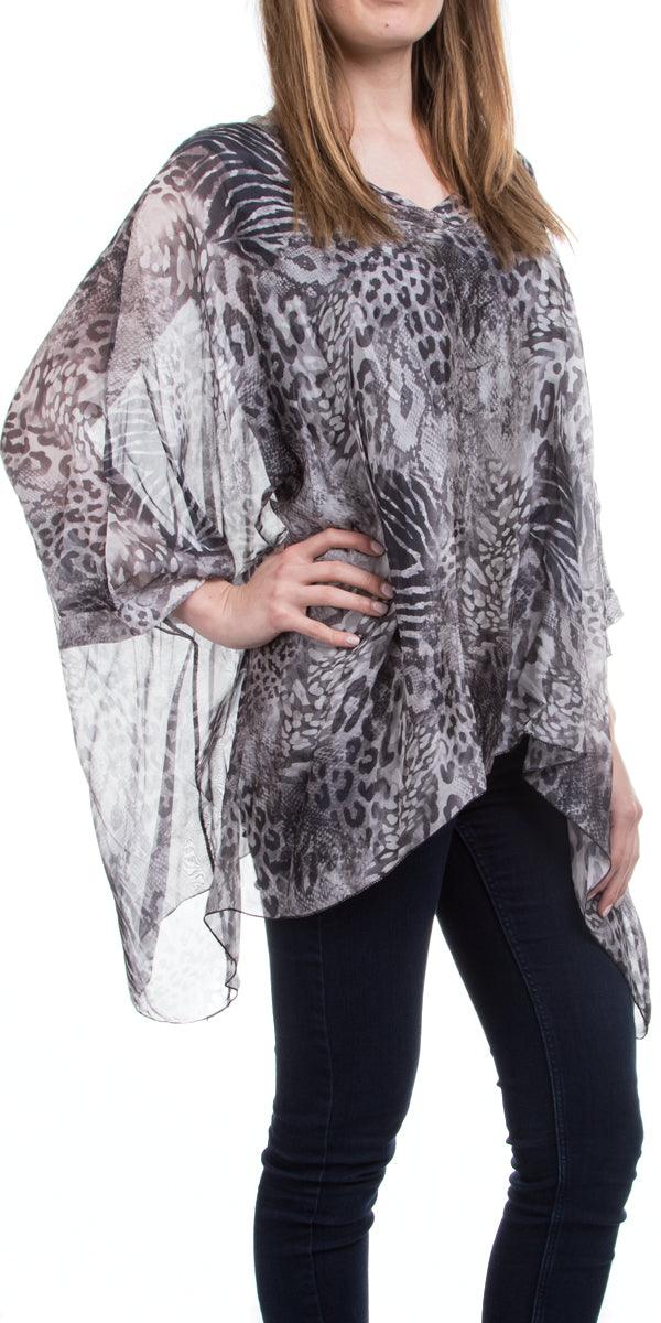 Seta Vee Bea Kaftan - Gigi Moda - Made in Italy # 100% Silk, animal print, Blouse, Gigi Moda, italian top, Kaftan, Made in Italy, OS, Silk, Top, V Neck