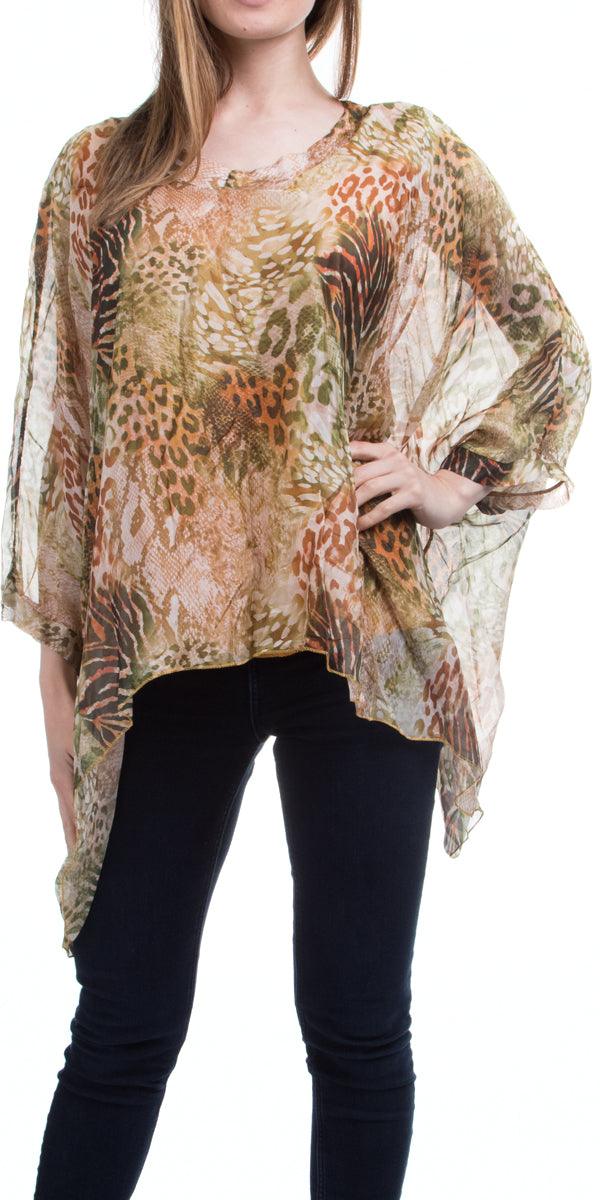 Seta Vee Bea Kaftan - Gigi Moda - Made in Italy # 100% Silk, animal print, Blouse, Gigi Moda, italian top, Kaftan, Made in Italy, OS, Silk, Top, V Neck