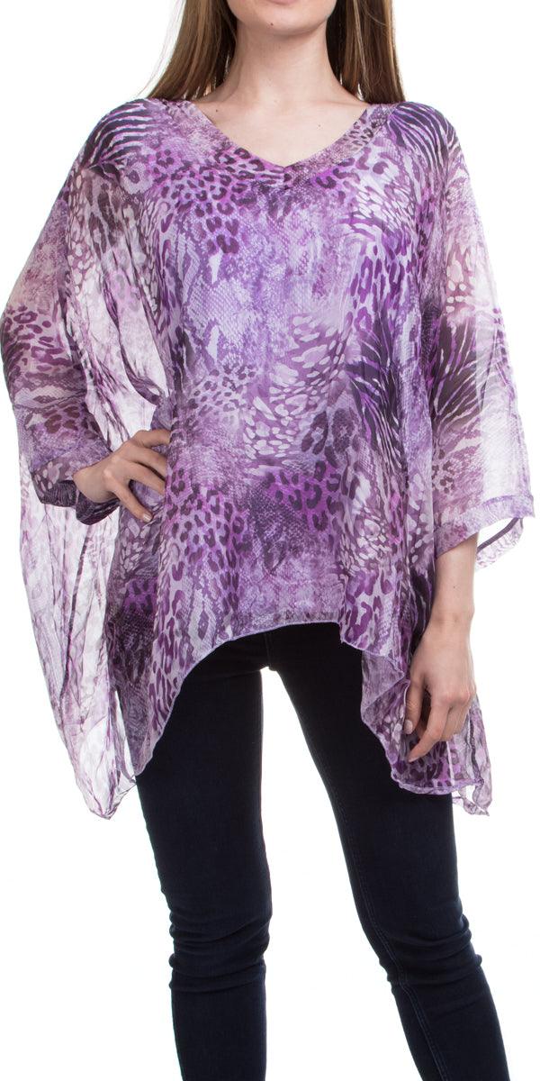 Seta Vee Bea Kaftan - Gigi Moda - Made in Italy # 100% Silk, animal print, Blouse, Gigi Moda, italian top, Kaftan, Made in Italy, OS, Silk, Top, V Neck