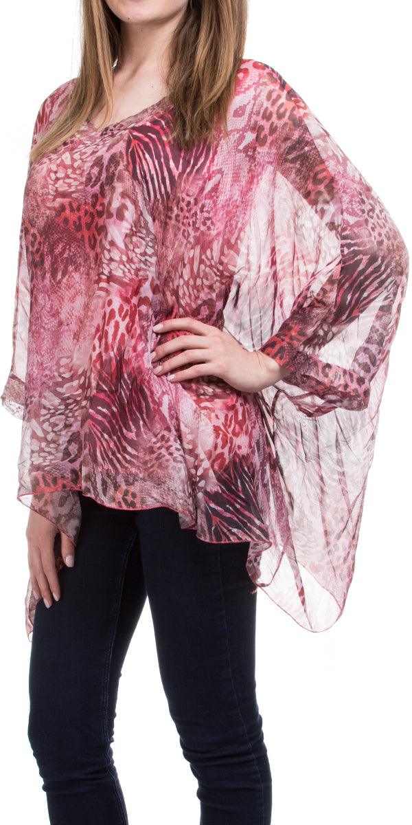 Seta Vee Bea Kaftan - Gigi Moda - Made in Italy # 100% Silk, animal print, Blouse, Gigi Moda, italian top, Kaftan, Made in Italy, OS, Silk, Top, V Neck