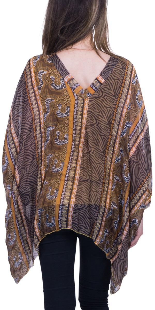 Seta Vee Tribal Kaftan - Gigi Moda - Made in Italy # 100% Silk, animal print, Blouse, Gigi Moda, italian top, Kaftan, Made in Italy, maxretail, OS, Silk, Top, V Neck